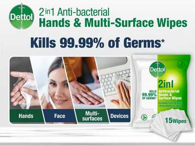 Dettol 2 in 1 Antibacterial Hand & Surface Disinfectant Wipes 15 pcs-offer
