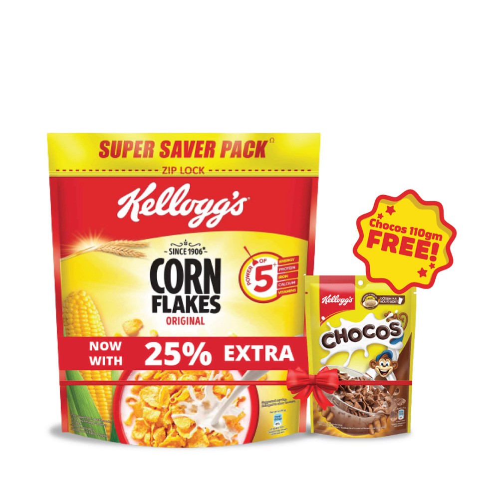 Kellogg's Corn Flakes Original, 250gms Pack + Chocos Crunchy Bites